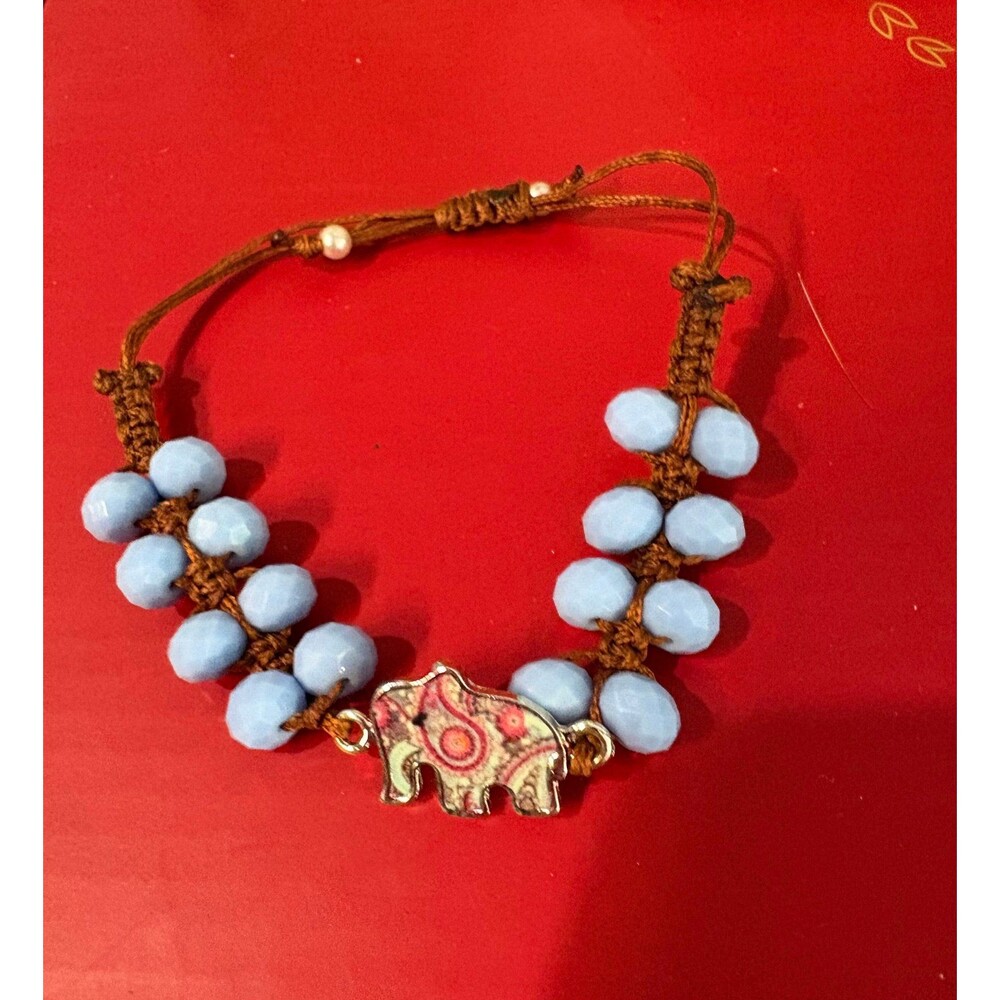Handmade Elephant Charm Bracelet with Blue Beads